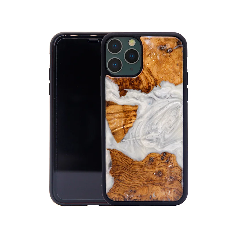 Sublimation 2 in 1 Unique New Arrival Eco-Friendly Wood and Resin Phone Case for Iphone 11 Pro Max