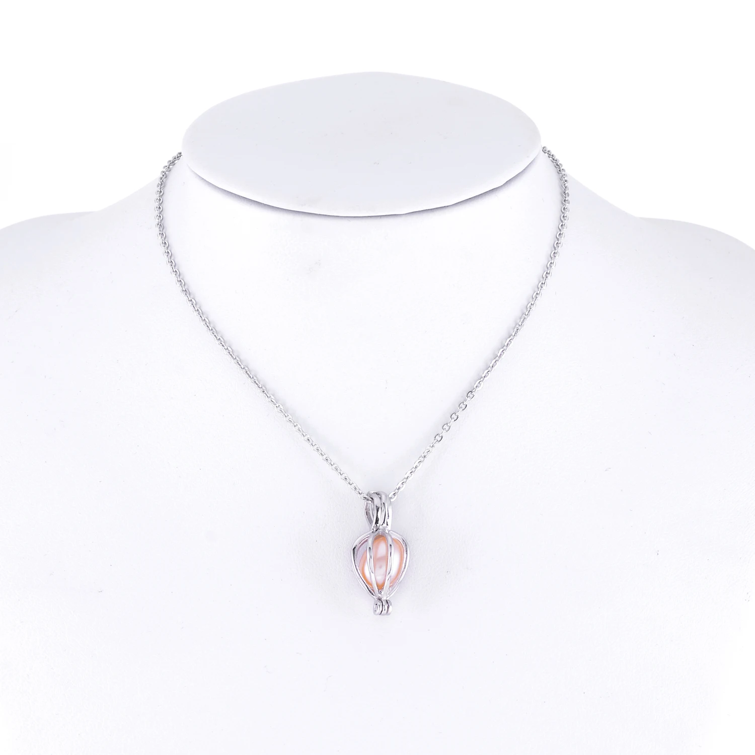 925 Sterling Silver Cage Pendant with Pearl for Women Rhodium Plated