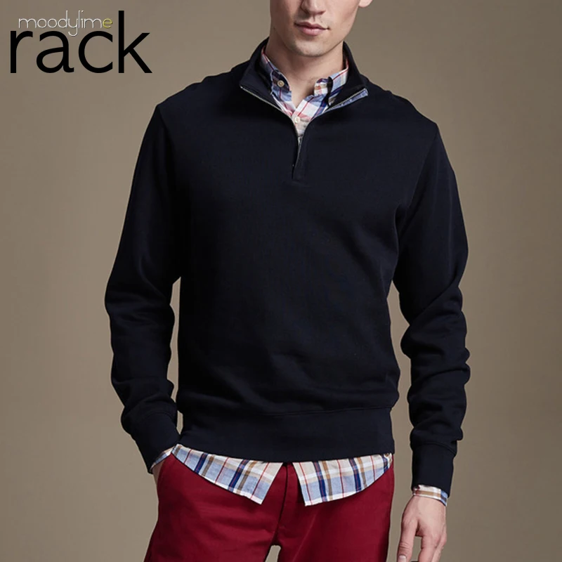 
50%off Loose Oversize Plus Size Long Sleeve Crewneck 100% Cotton Knitting Men 1/4 Zip Sweatshirt 