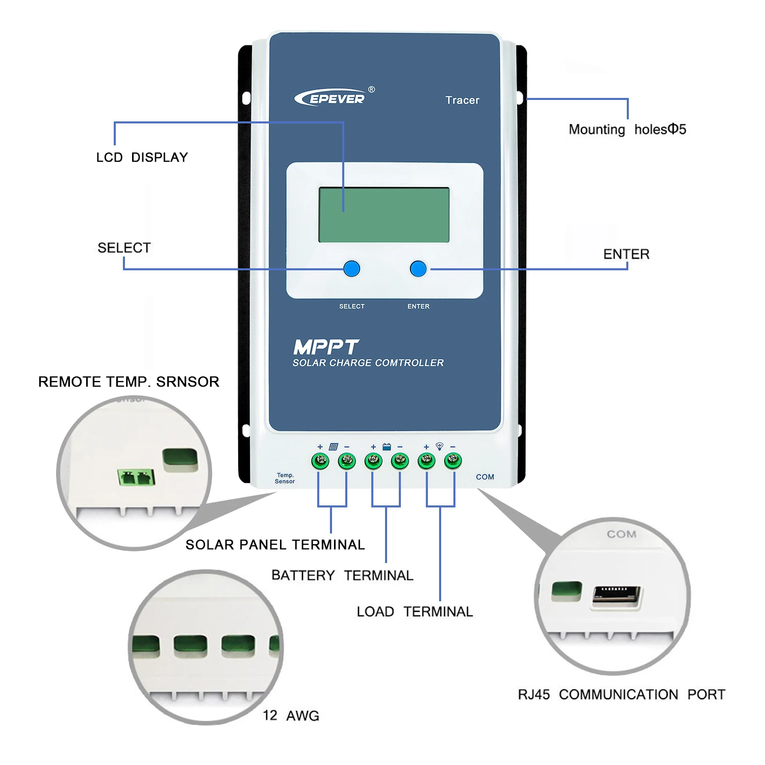 Germany warehouse in stock EPEVER MPPT Solar Charge Controller 10a 20A 30A TracerAN 4210AN 12V/24V Auto Charge MPPT Controller