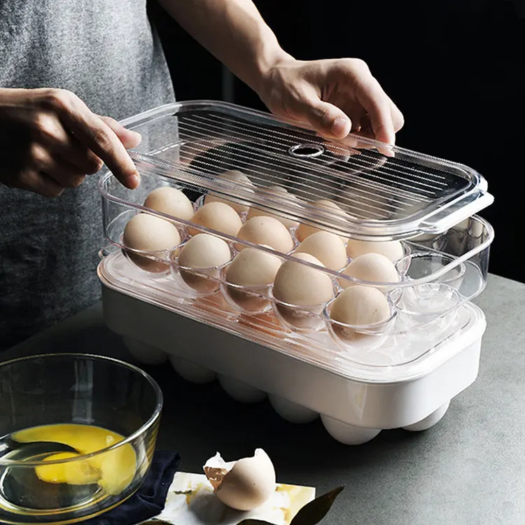 16 Pieces White Refrigerator Egg Storage Box Clear Egg Container Tray Plastic