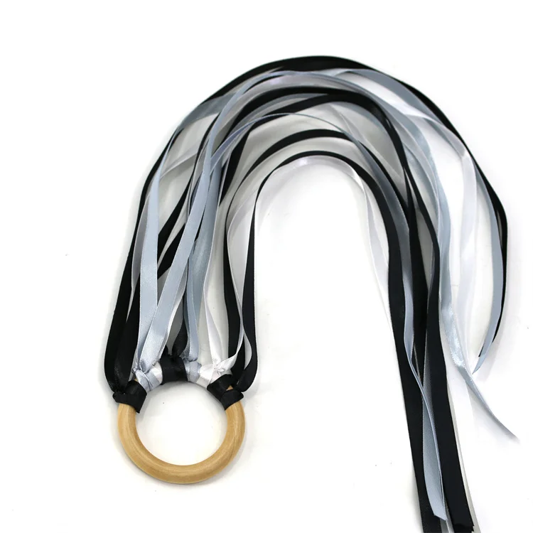 Rainbow Ribbon Rattle Natural Wooden Wind Wand Dancing  Learning newborn teether montessori educational toy wooden Sensory Toys