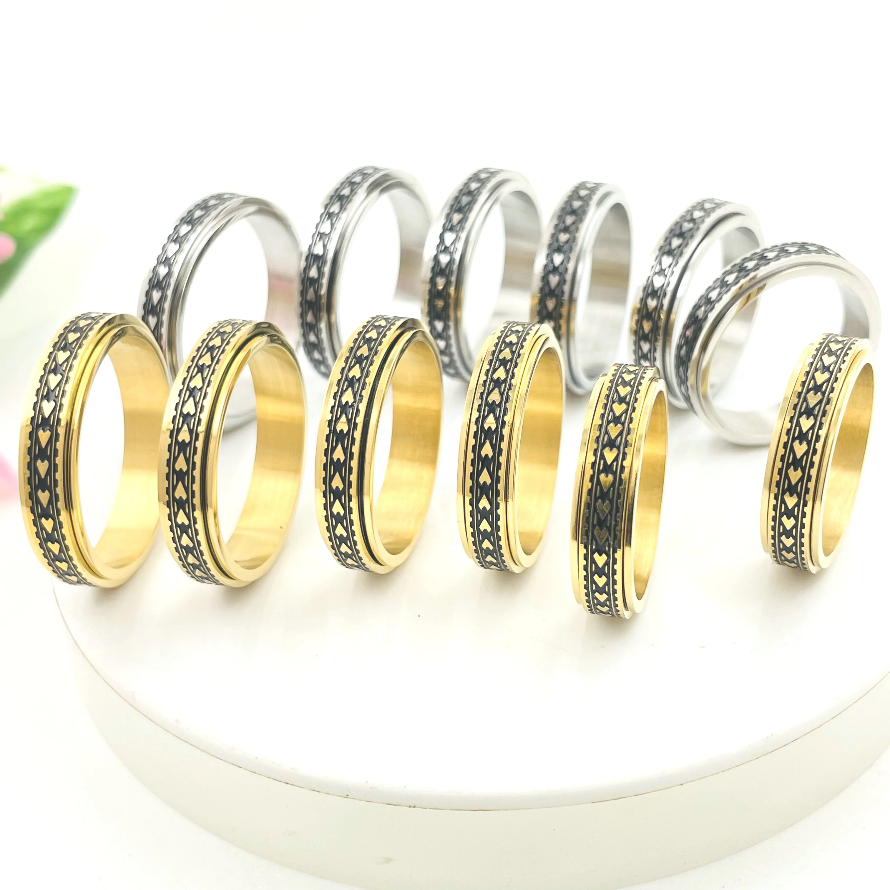 Hawaii Spinner ring Titanium Stainless steel Stress Relieving Anxiety Engagement Wedding Promise Band for Women size 9-14