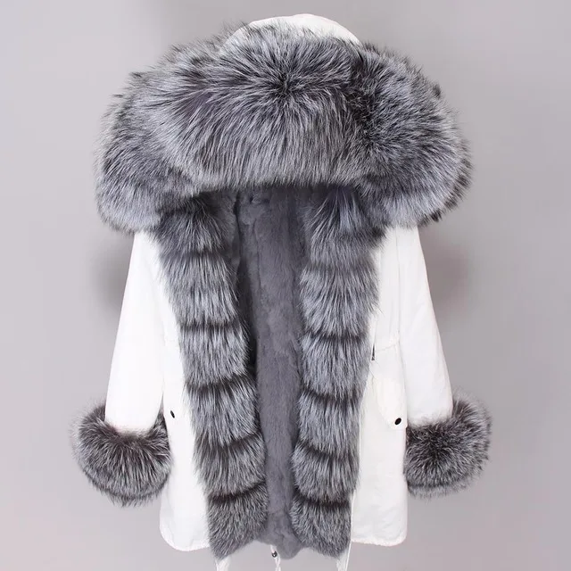 Maomaokong real fur long coat Oversize Hooded Long parka