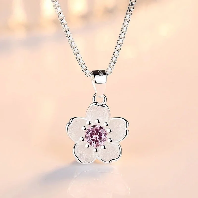 Factory Wholesale  Projection loverly flower Pendant Chain Necklace Trendy Silver Plate Cherry Gift Necklace For Women N4701