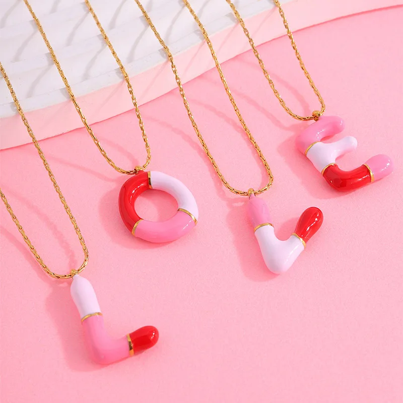 Fashion Jewelry stainless steel Necklace Letters Enamel Colorful 18K Gold Plated DIY 26 Alphabet Bubble Balloon Pendant Necklace