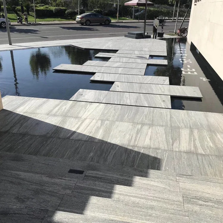 Granite Stair Tread Exterior Stone Steps and Riser Grey Natural Tops Graphic Design Outdoor Contemporary Hotel Polishing Glossy