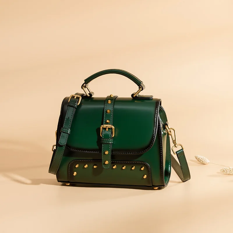 2020 new fashion trend vintage doctor bag retro genuine leather crossbody handbag rivet casual wild custom logo luxury hand bags