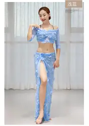 QC3098  Wuchieal New Design Belly Dance Wear with Middle Sleeve Top and Long Skirt with High Slit