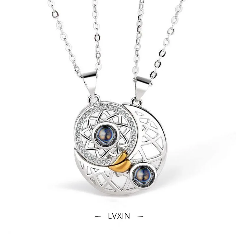 Couple Necklace Magnetic Suction Projection Stone Creative Attraction Sun Moon Pendant Necklace