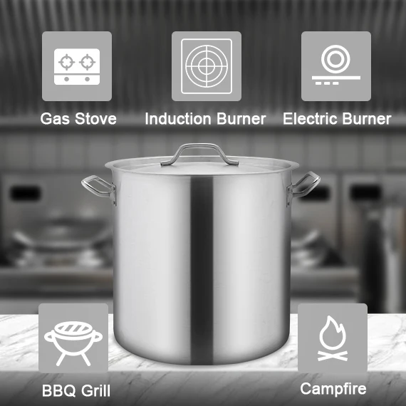 DaoSheng 03 Style Stainless Steel Large Pot Kitchen Equipment Steamer Induction Stock Pot with Sandwich Bottom