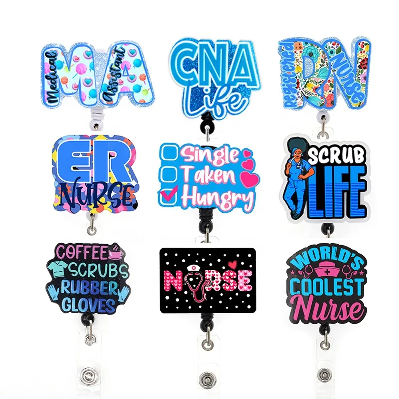 Customized Wholesale Custom Nurse RN Badge reel Scrub Life CNA Badge Reel Nurse Accessories