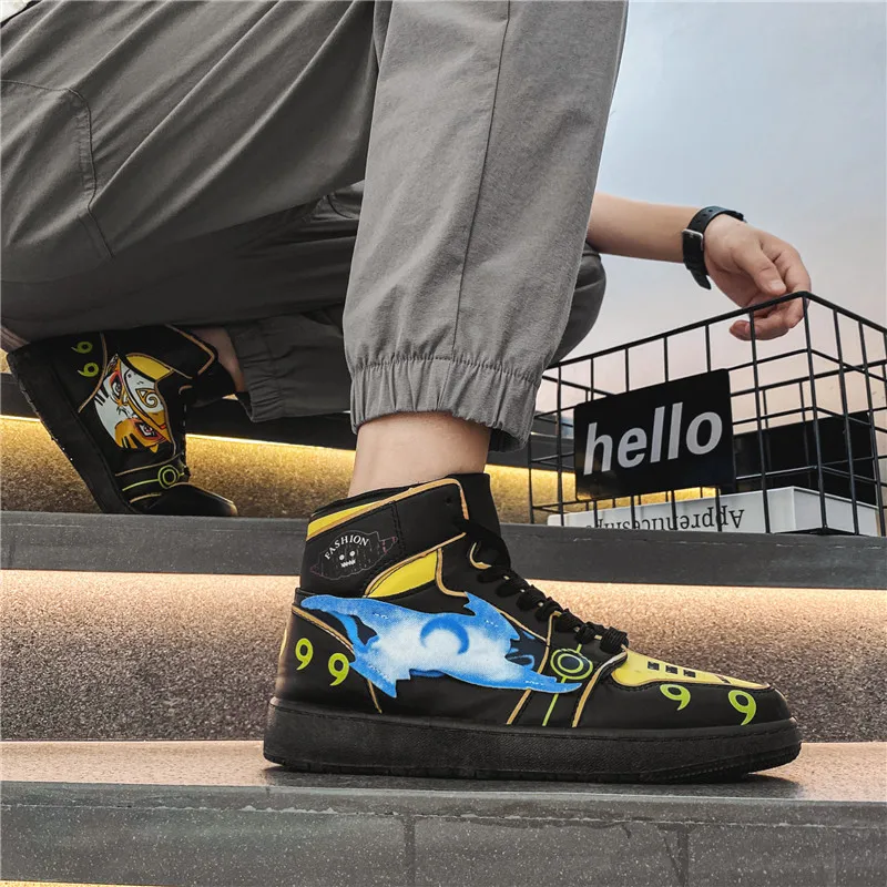 Anime Pattern Sneakers Breathable Walking Style Sneakers Comfortable Trendy Sports Sneakers High-top Shoes Shippuden Shoes Black