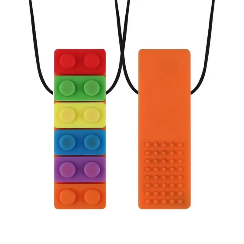1Pcs Block Baby Teether Autism Sensory Chew Necklace Silicone Biting Teethers Silicone Organic Baby Building Block Teethering