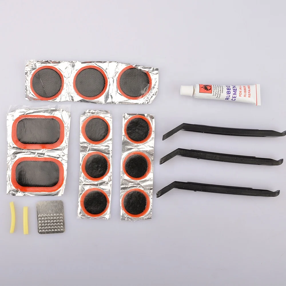 Bike Inner Tire Patch with 11 PCS Vulcanizing Patches Metal Rasp and and Lever for Motorcycle BMX Bicycle Repair Kit