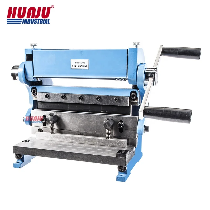 Huaju Industrial 3 IN 1 200 mm 8 Inch Sheet Metal Guillotine Shear Press Brake Roll Bending Machine