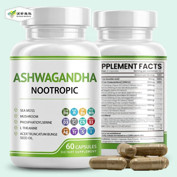 Private Labels sea moss black seed oil Ashwagandha ksm-66 capsule for Mental Stress Sleep