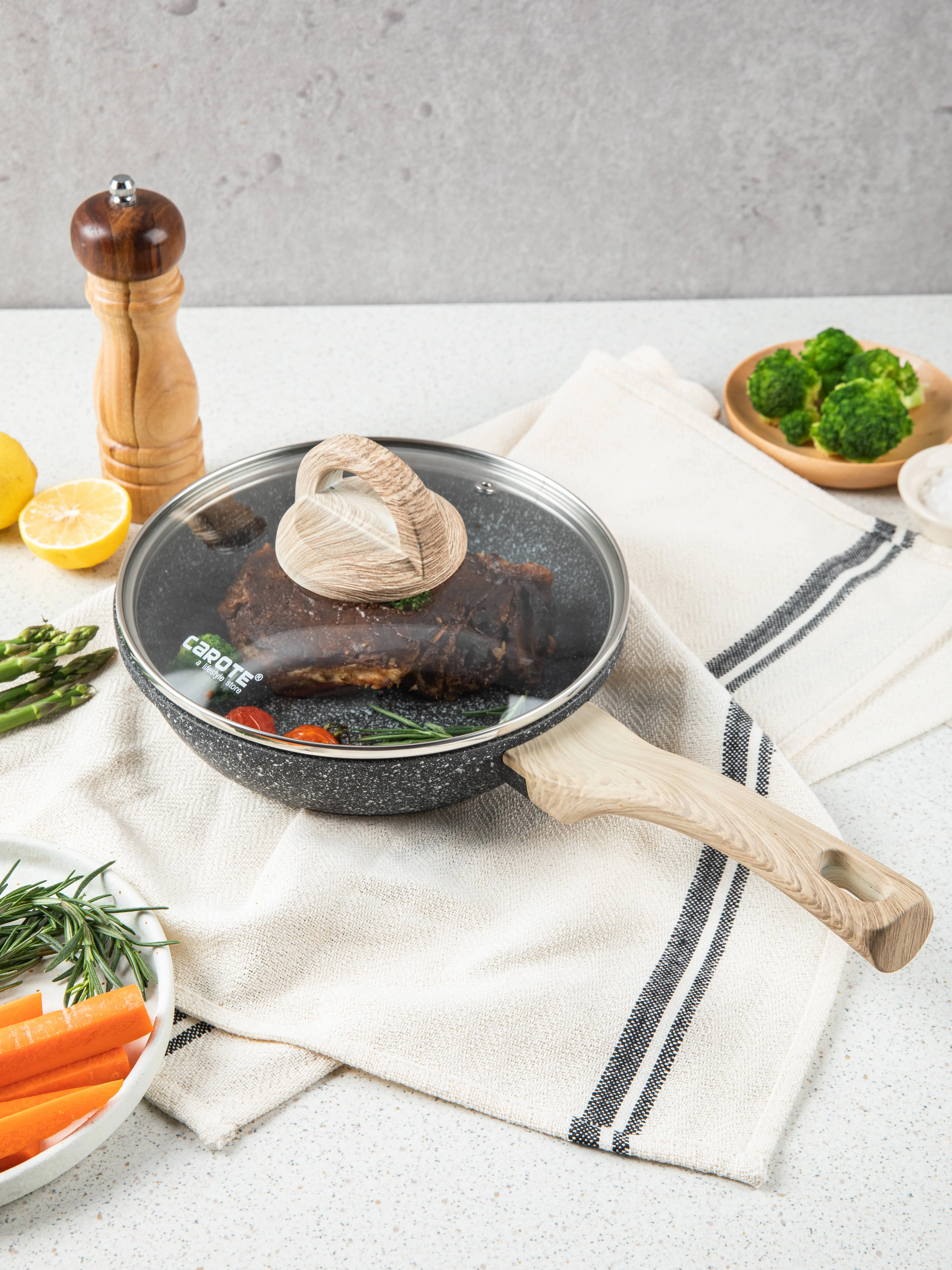 Carote 2.2L frying pan non stick aluminium grill pan kitchen wares home cookware