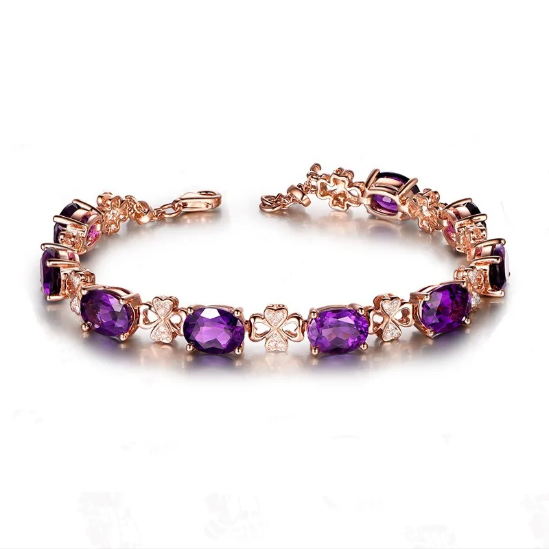 Europe and the United States luxury natural amethyst bracelet 18K gold inset zircon colored gems silver jewelry wholesale