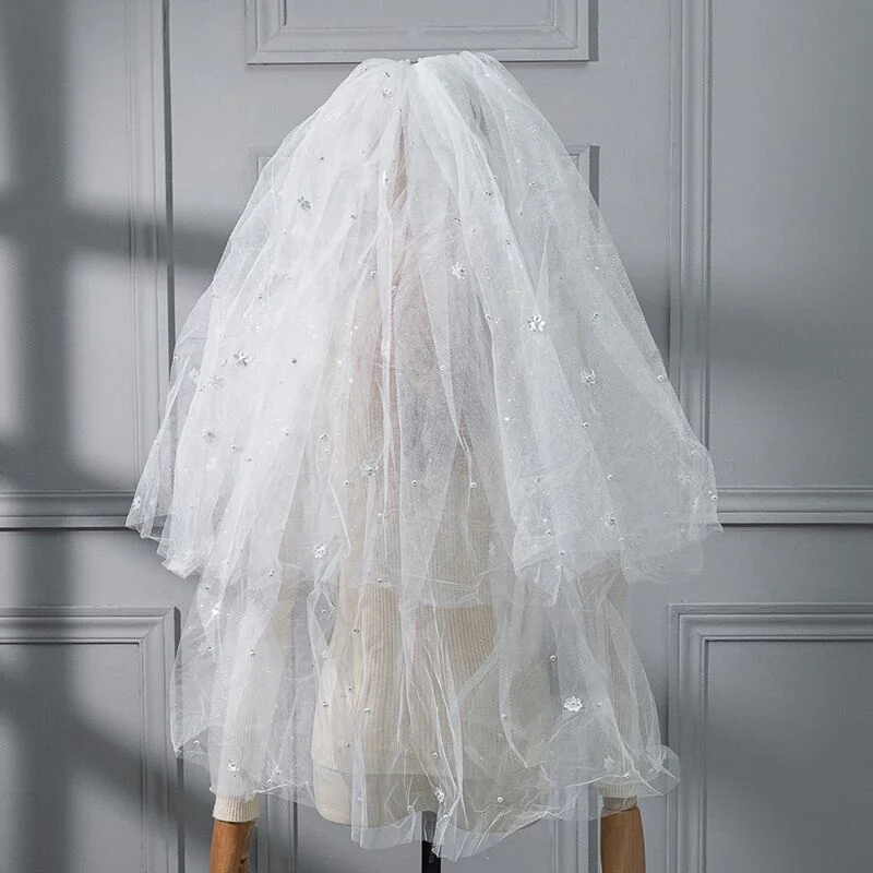 Оптовая продажа, красивые женские аксессуары для волос, свадебная вуаль с жемчугом, белая вуаль для невесты