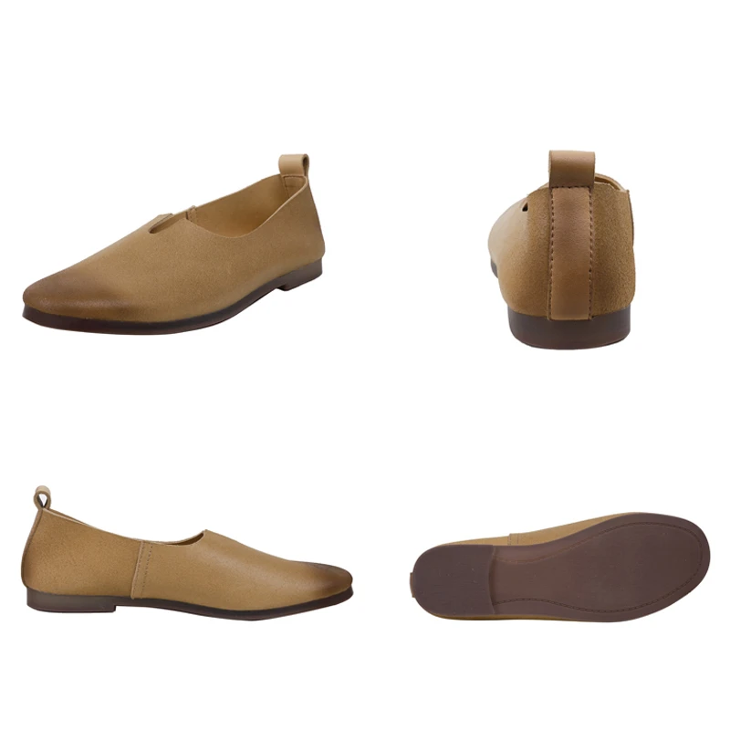 
New Classic Style Round Head Flat Handmade Cowhide Genuine Leather Slip on Casual Oxford Driving Walking Court Loafer Shoe Women 
