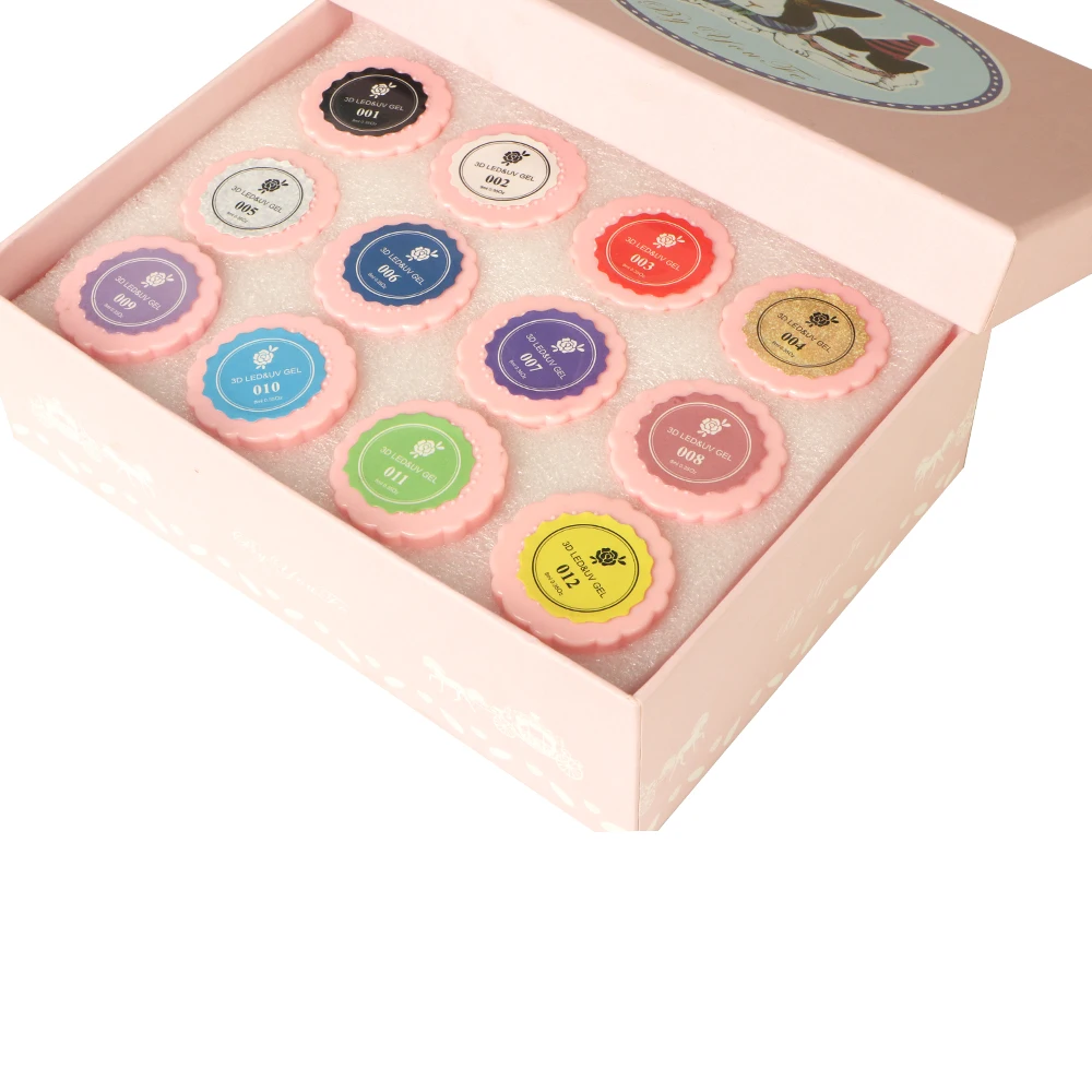 Private Label Emboss Sculpture Carving Gel Nail Art Design 12 Colors Nail Gel Polish