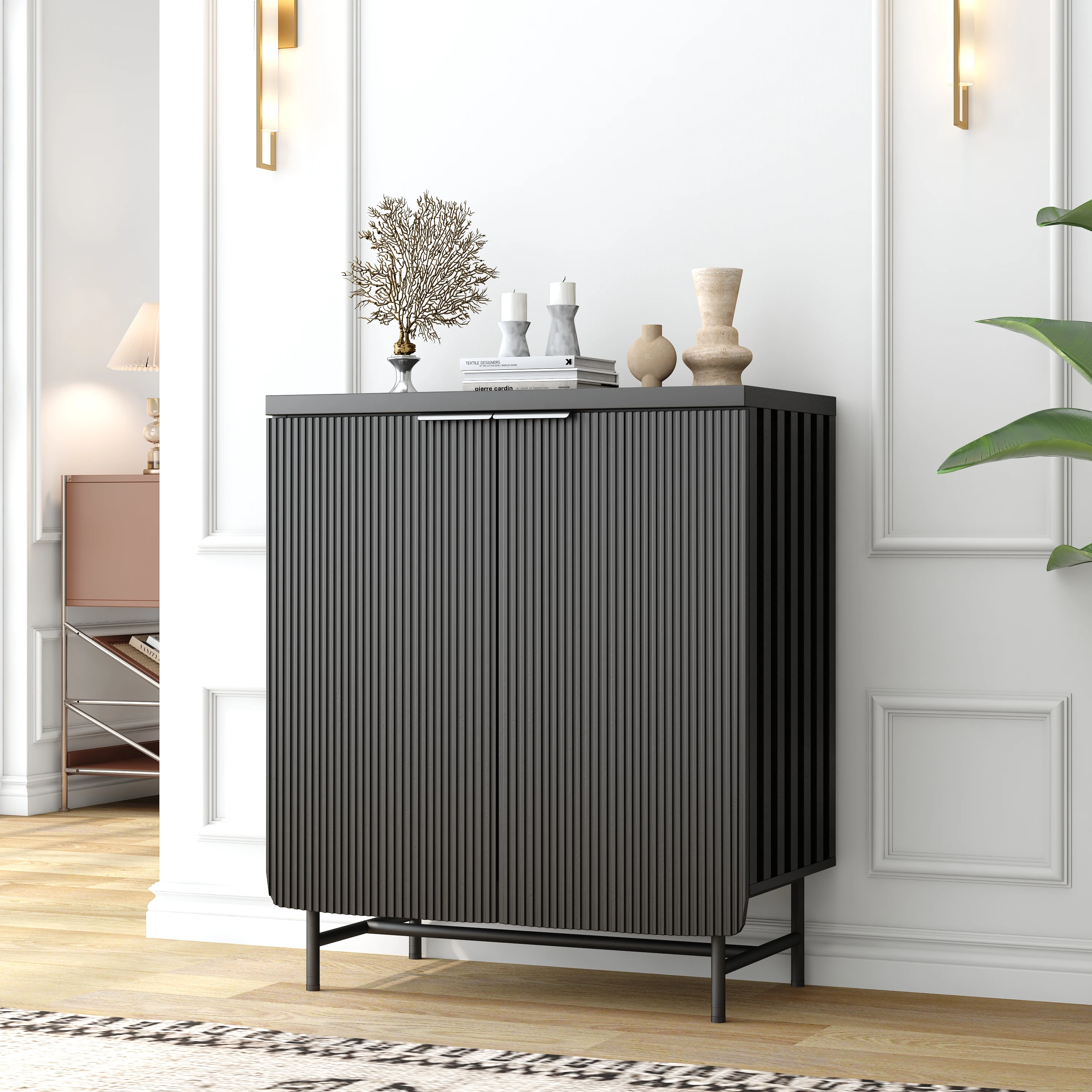 WESOME Wooden Home Cabinet for Living Room Furniture Wooden Door OEM Storage Black Design Antique Cabinet
