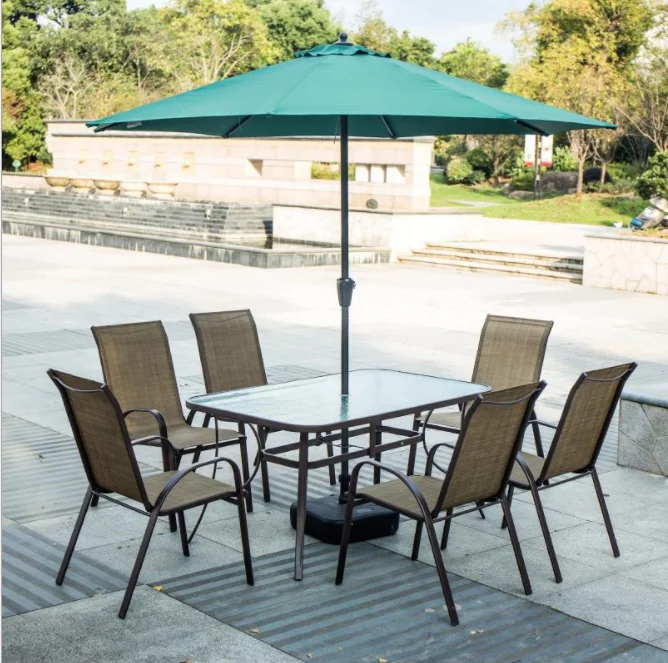 Garden Furniture Patio Dining Set 6Seater Table Chair Set With Umbrella 8Pcs garden table and chair set with hole