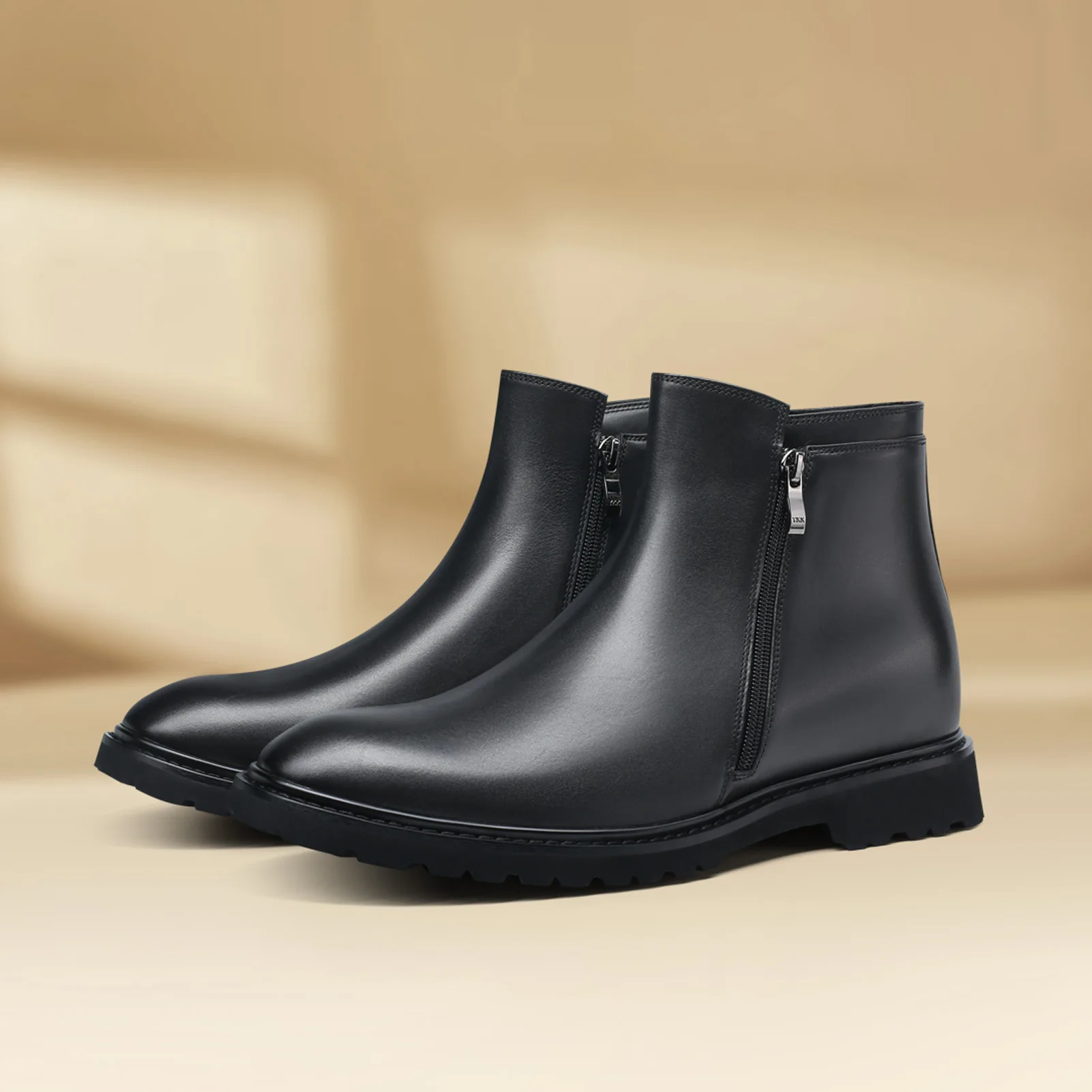 Factory custom Side zip ankle leather boot mens Outdoor Winter Boots Black Chelsea Boots Height Increasing 8cm