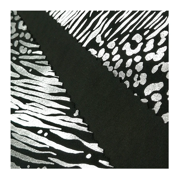 stock Foil gold stamping stretch fabric latest dress design dacron spandex elastane fabric