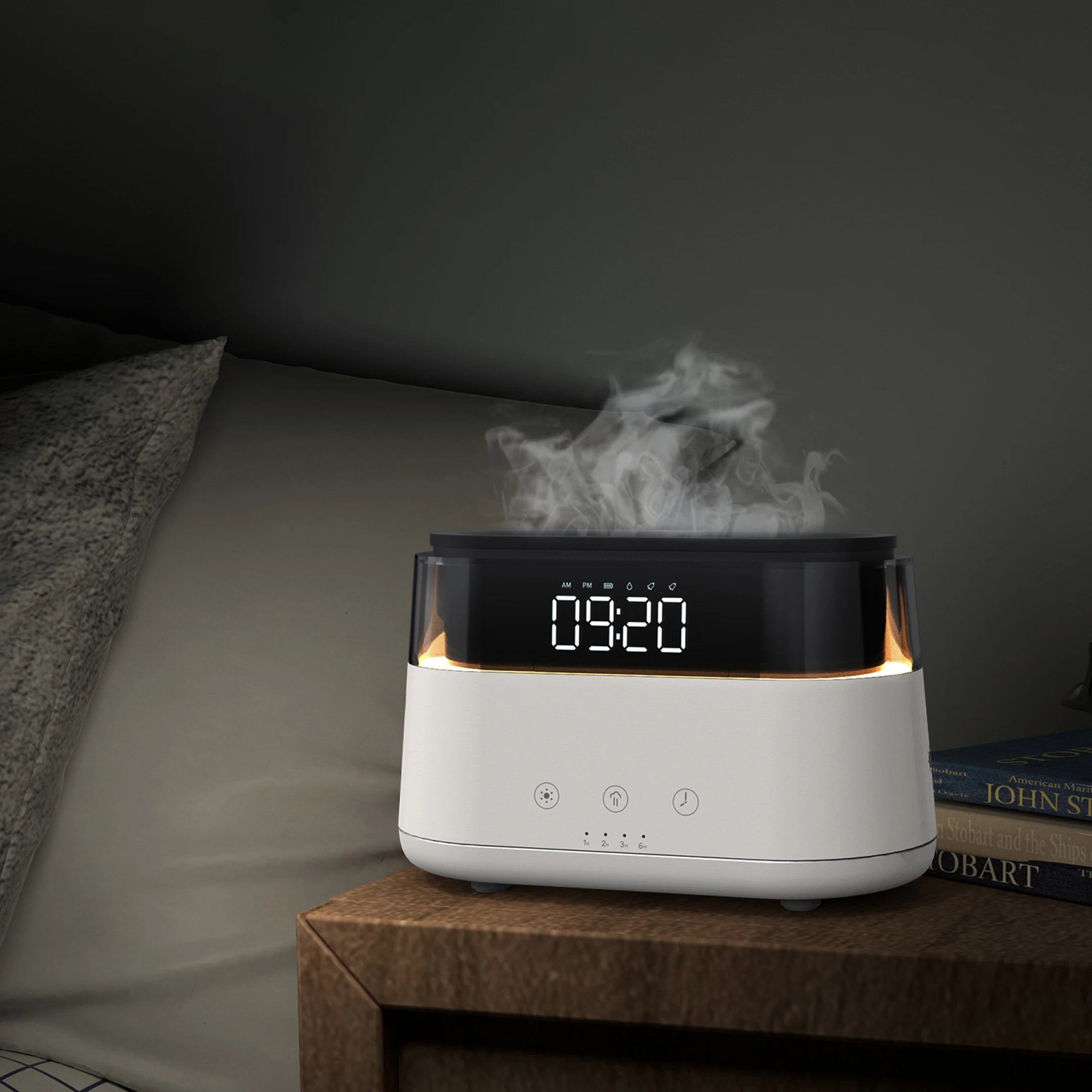Multi-function Color LED Night Light Alarm Clock Flame Aroma Diffuser Humidifier for Home Office Spa Yoga