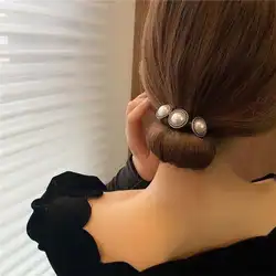 Shenglan  Pearl Flower Fluffy Ball Head Lazy Hair Stick Fashion Elegant Temperament Hair Ring