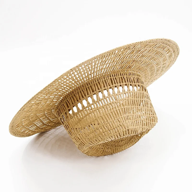 Summer Breathable Hollow Handwoven Split Weave Natural Panama Straw Hat Men