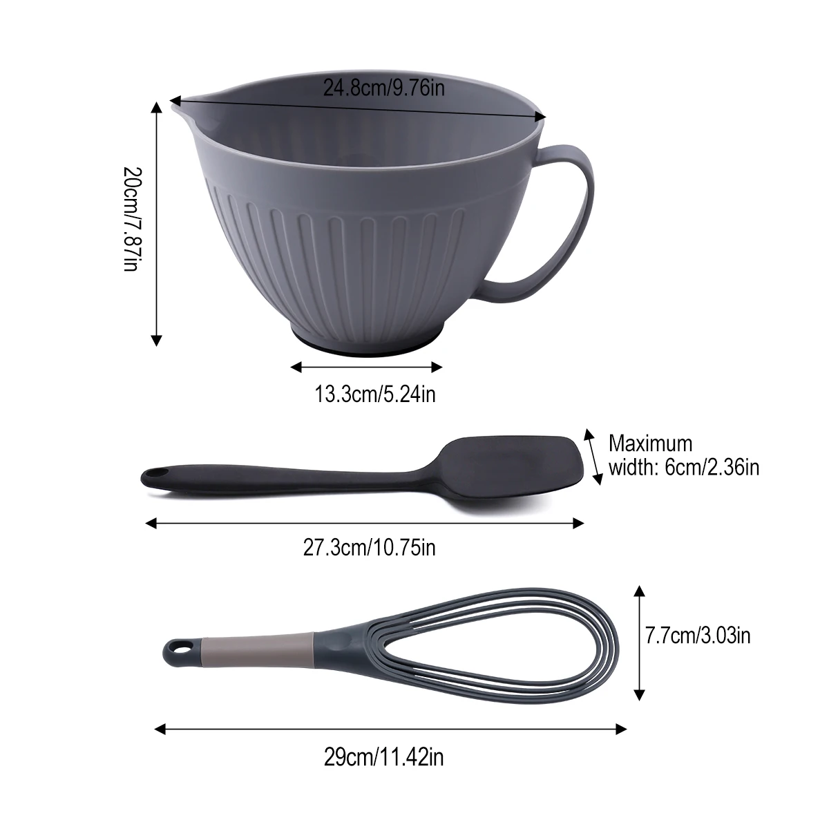 Food grade 3 pcs kitchen tools wholesales plastic salad bowl  for cake mixxing spatula