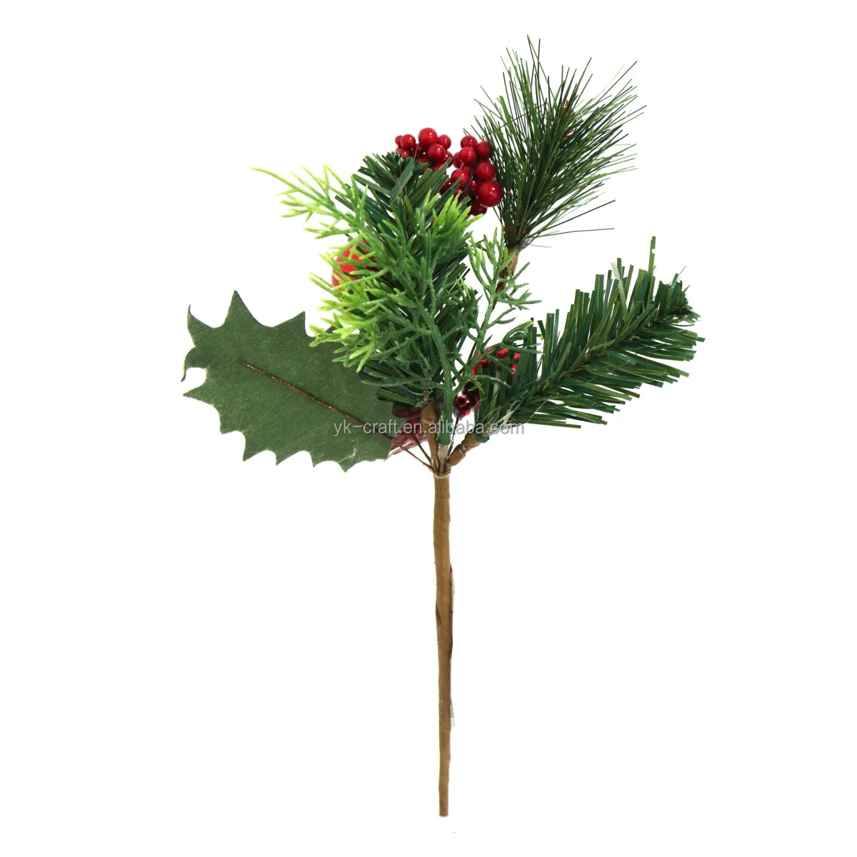 Hot Selling Red Berry Christmas Pick Greenery Pine Needle Pick With Leaves Xmas Floral Flowers Pick For Decor