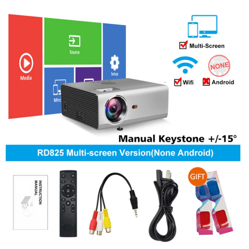 RD825 Multi-screen Version Mini Projector Native 1280 x 720P LED WiFi 3D Beamer Support HD 1080P Portable