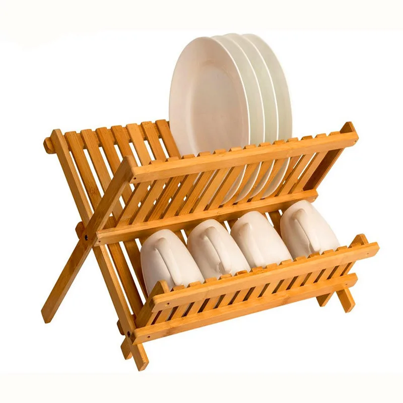 Collapsible kitchen accessories wooden over the sink bamboo dish dying rack with cutlery set holder