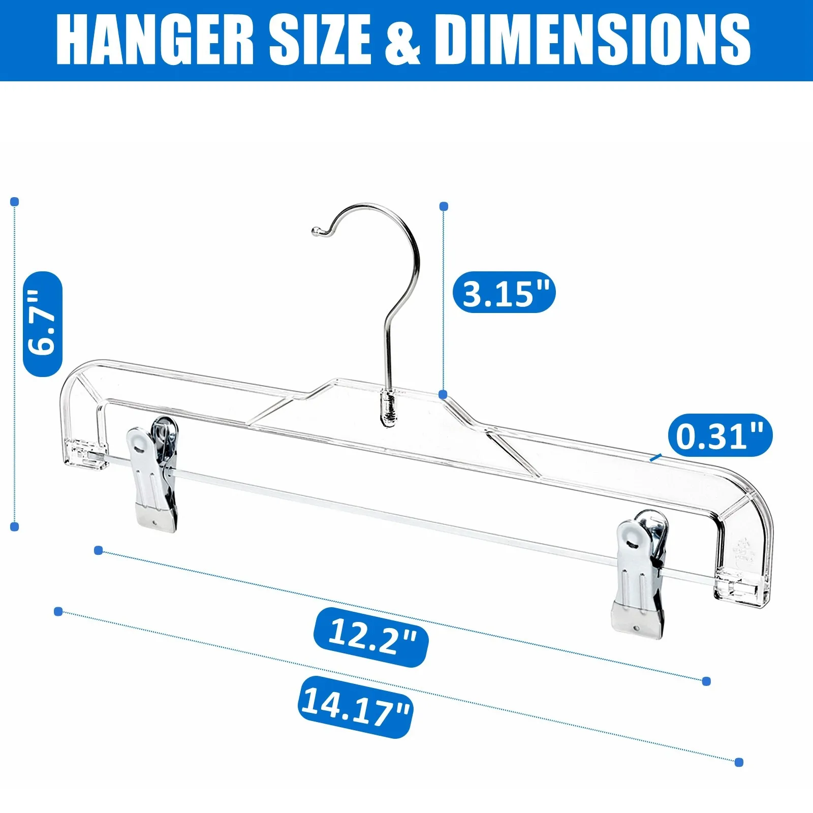 Factory Best Quality Clear Plastic Pants Skirt Hangers with Adjustable Clips Stable 360-Rotating Swivel Hook