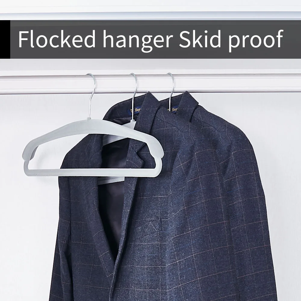 Factory Custom Baby Kid Adult Clothes Hanger Flocking Hook Non-Slip Plastic ABS Velvet Suit Coat Clothes Hangers