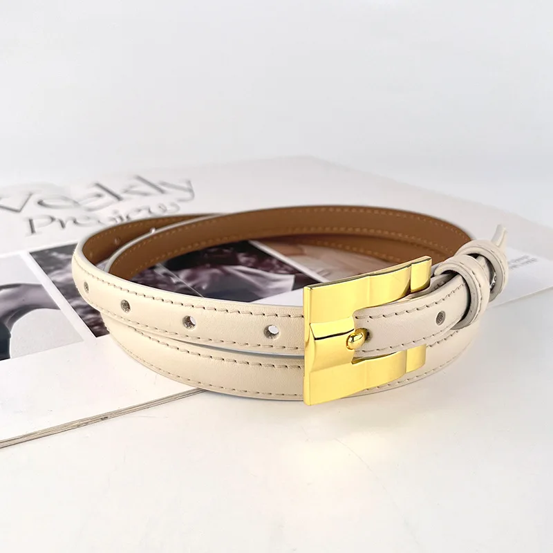 Newest Designs Gold Silver Buckle Genuine Leather Thin Belt Female Cowhide Waist Belts Decoration Jeans