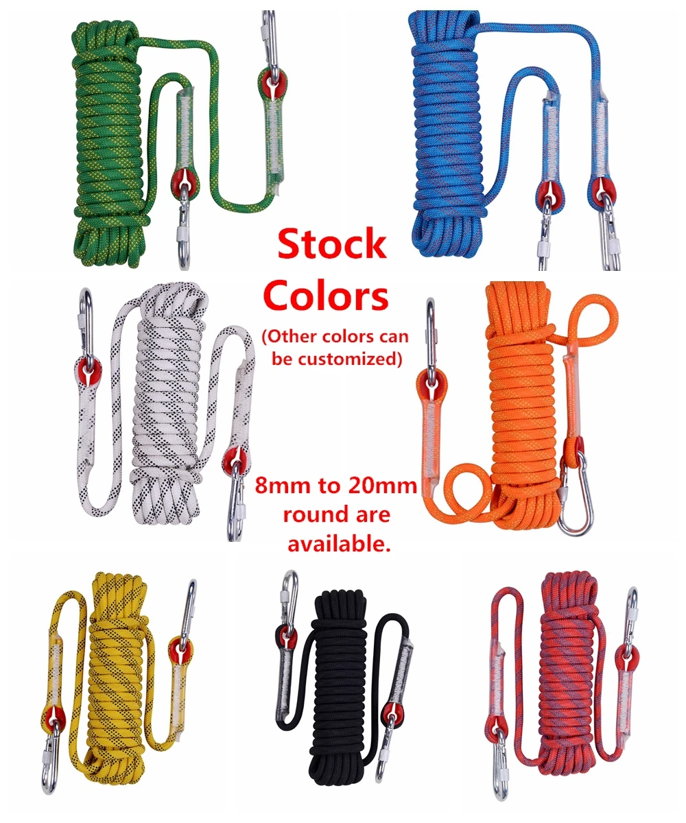 Stock children 10mm rock climbing rope with carabiners for outdoor hiking accessories