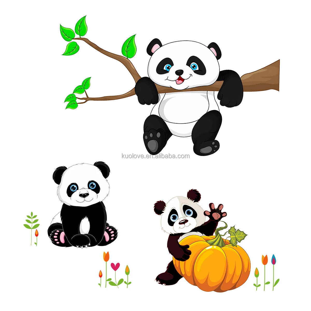 Cartoon cute panda pumpkin wall stickers living room bedroom decoration wallpaper self-adhesive stickers