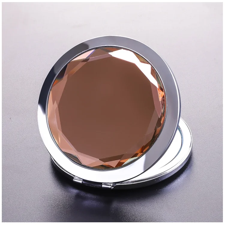 Металлическое Складное двухстороннее портативное маленькое декоративное зеркало с кристаллами для макияжа