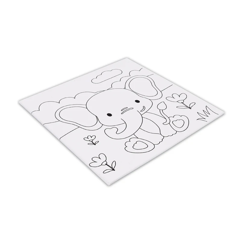 Foska New Item Animal Series Lion Elephant Pre Drawn Outline Canvas Paint Party Kit for Kids Color Filling Art Paint