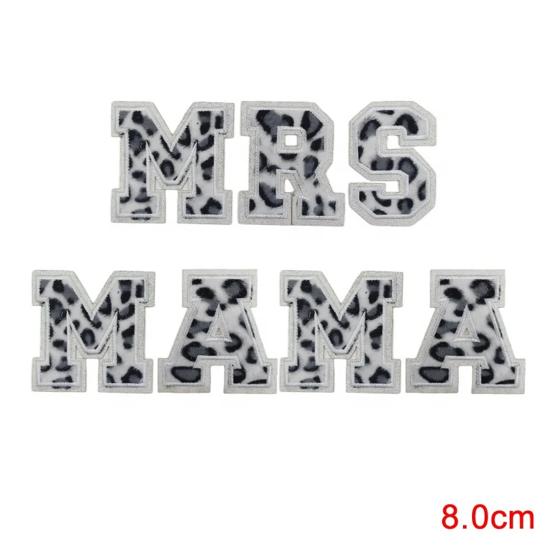 Pink Leopard print glitter letter patches Clothes Cheetah chenille patch letters A-Z iron on letter patches