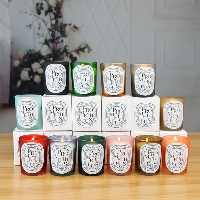 Big Size Wood Lid Matte Glossy Glass Aromatic Mini Big Large Tin Glass Soy Wax Scented Candles  Gift Set With Lid And Boxes Pack