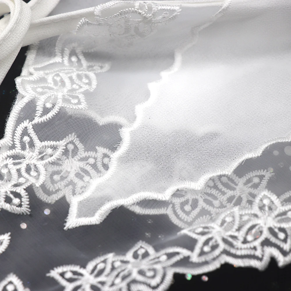 Front Tie White O-Neck Detachable Embroidery Flower White Organza Ladies Female Fake Collar For Dress Garment Accessories