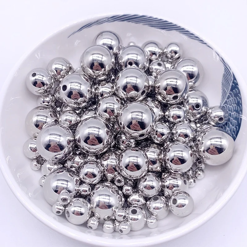 Wholesale 3mm-30mm Round Shape Imitation Plastic Silver Plated Pearl Beads