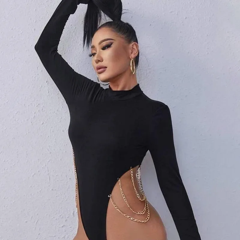 Новое поступление 2022 женское нижнее белье боди женский сексуальный топ с длинным рукавом цепочкой