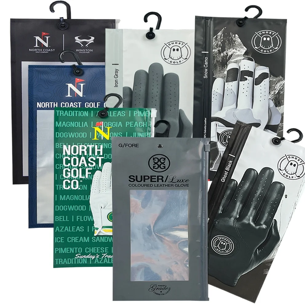 Digital Printing Free Sample Resealable Aluminum Foil Custom Golf Glove Packaging Bag Pouch With Ziplock & Hanger Hook